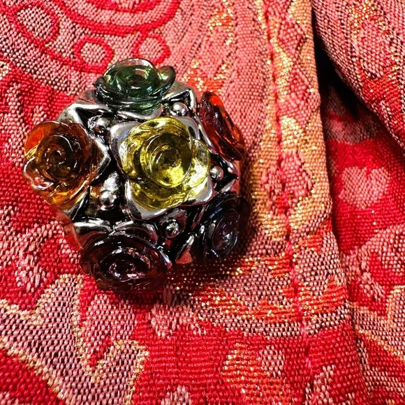 Custom Red Gold Paisley Brocade Jacket Womens Small Blazer Wide Collar Victorian - Picture 4 of 14